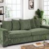 Luxe Corduroy Sofa With 5 Matching Toss Pillows, Sleek Design, Spacious And Comfortable 3 Seater Couch - Dark Green - Image 9