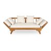 Outdoor Patio Daybed Sofa, 3 Seat Sofa With Foldable Arm 4 Back Pillows - Teak / Beige - Image 6