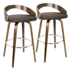 Grotto - Mid-Century Modern Barstool With Swivel (Set of 2) - Walnut / Brown