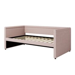 Modern Style Twin Size Upholstered Daybed With Trundle For Guest Room, Small Bedroom, Study Room - Pink