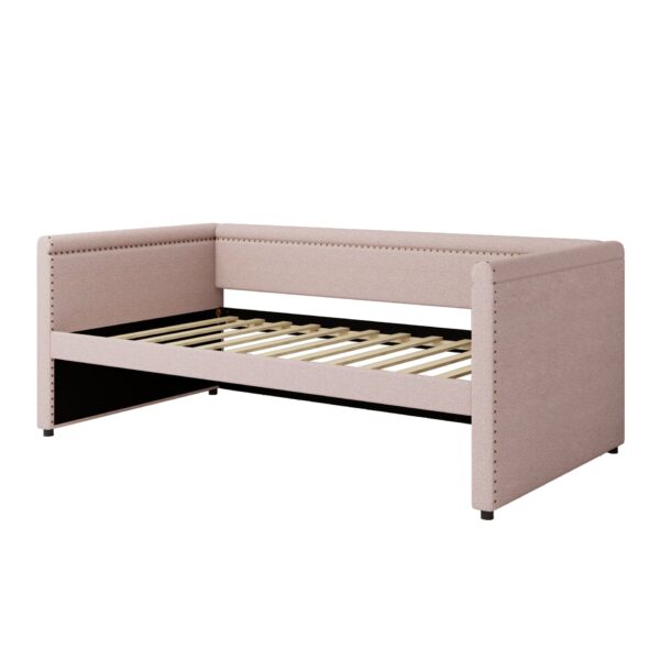 Modern Style Twin Size Upholstered Daybed With Trundle For Guest Room, Small Bedroom, Study Room - Pink