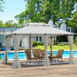 13 X 10 Outdoor Patio Gazebo Tent With Ventilated Double Roof And Sidewall (Detachable Curtains On All Sides), For Lawn, Garden, Backyard, And Deck - Beige