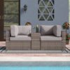 Outdoor Wicker Seating Group With Cushions, 2 Person - Gray - Image 2