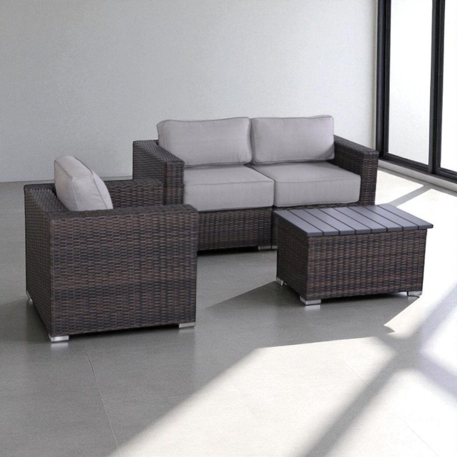 3 Person Outdoor Seating Set With Cushions - Brown - Image 4