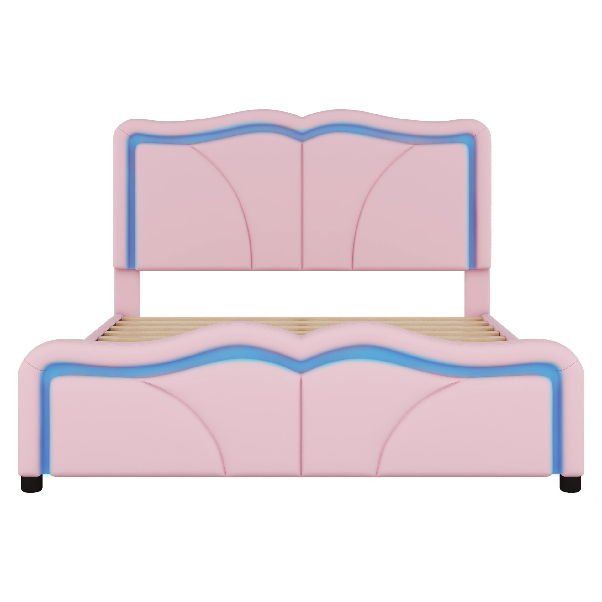 Full Size Upholstered Platform Bed With Curve Shaped And Height Adjustable Headboard, LED Light Strips - Pink - Image 6