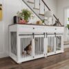 Large Dog Crate, Water Resistant Indoor Pets Furniture Double Dog Crates - Brown White - Image 4