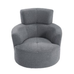 360 Degree Swivel Chair Upholstered Accent Barrel Chair With Adjustable Headrest, Berber Fleece - Gray