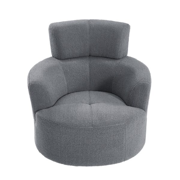 360 Degree Swivel Chair Upholstered Accent Barrel Chair With Adjustable Headrest, Berber Fleece - Gray