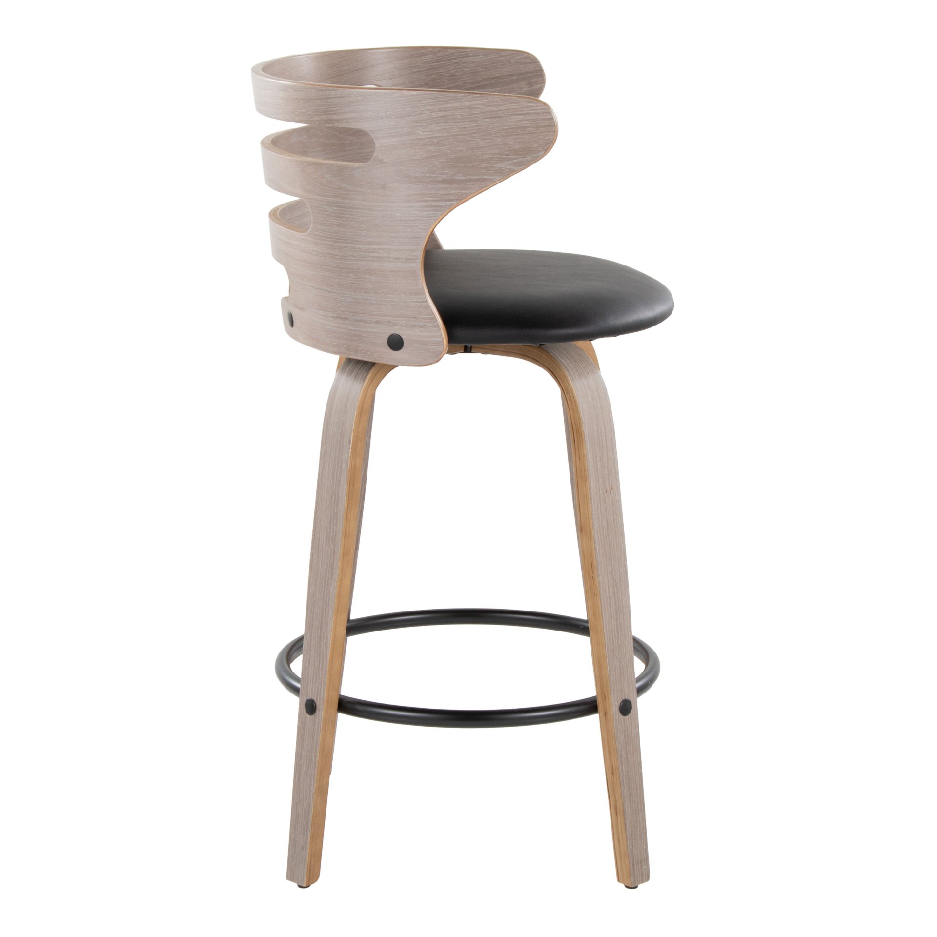 Cosini - Mid-Century Modern Fixed Height Barstool With Swivel And Round Footrest (Set of 2) - Light Gray / Black - Image 3