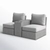 2 Person Wicker Conversation Set With Cushions, Weather Resistant - Gray Mix - Image 4