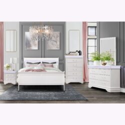 Charlston - Full Sleigh Bedroom 5 Piece Set With LED Lighting - White