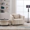 Oversized Swivel Barrel Accent Chair And Ottoman Set With Storage - Beige - Image 8