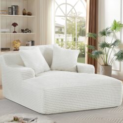 Cloudline - Oversized Chaise Lounge Chair In Soft Corduroy, Modern Comfy Couch With Full Foam Cushioning, Cozy Sleeper Sofabed For Living Room - Ivory