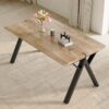 Wood Textured Dining Table With A Frame Legs.Density Board Sticker Pipe Spraying, Suitable For Various Occasions Such As Living Rooms - Black - Image 2
