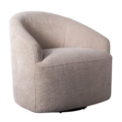 Modern Upholstered 360 Degree Swivel Chair Faux Fabric Solid Wood Frame - Beige