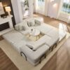 Oversized Upholstered Sectional Sofa Couch Set, Modular L Shaped Floor Sofa Set With 6 Pillows For Living Rooms - Light Gray - Image 5