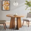 Modern Round Dining Table With Pecan Wood Veneer - Walnut - Image 2