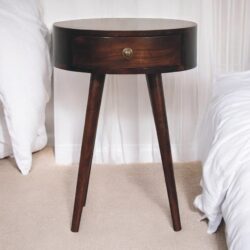 Nordic Circular Shaped Bedside Table - Walnut