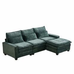 L Shaped Sectional Sofa With Movable Ottoman - Green