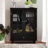 Buffet Cabinet With Double Glass Doors And Drawer, Storage Sideboard - Black - Image 8