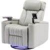 270 Degree Power Swivel Recliner, Home Theater Seating With LED Light Strip, Cup Holder, 360 Degree Swivel Tray Table, And Cell Phone Holder Chair - Gray - Image 11
