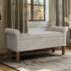 Upholstered Storage Bench With Rolled Armrests - Beige - Image 7