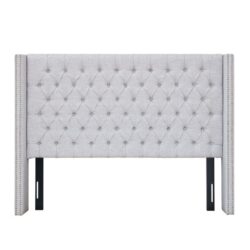 Queen Size Upholstery Headboard With Tufted Buttons And Nailhead Trim - Gray