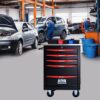 5 Drawer Multifunctional Tool Cart With Wheels, Metal Rolling Tool Cart Storage For Garage Workshop Warehouse Repair Shop With Stainless Steel Roof - Black / Red - Image 14