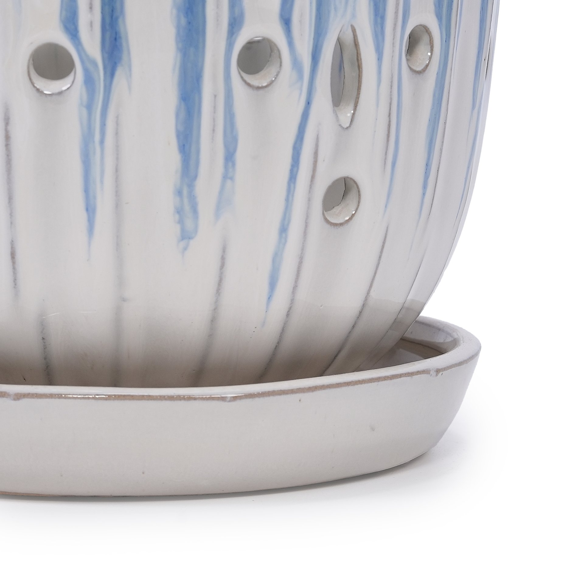 Ceramic Flowerpot With Drainage Hole, 8" Planter For Patio, Garden, Windowsill (Set of 2) - White / Blue - Image 10