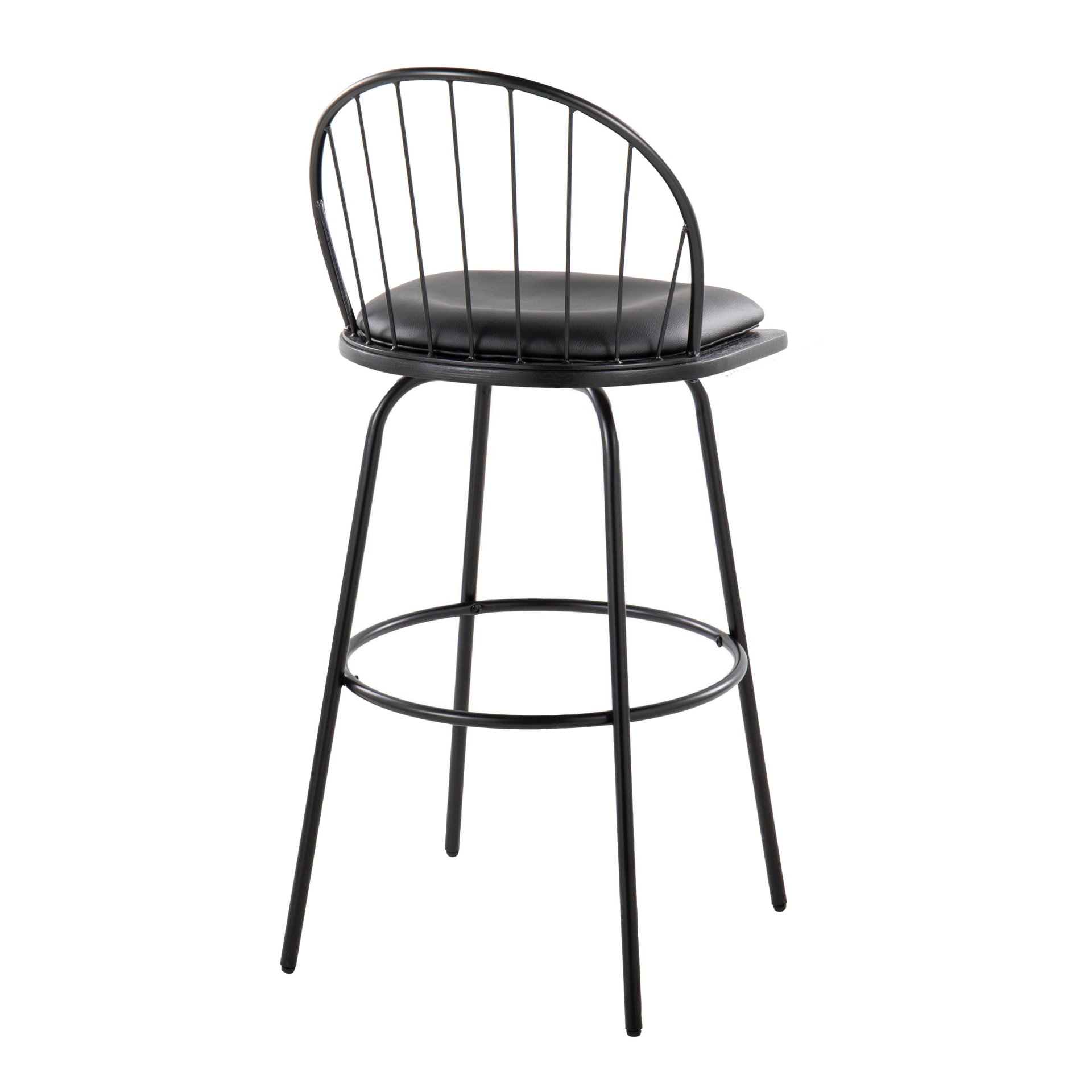 Riley - Claire Farmhouse Fixed Height Barstool With Swivel With Round Footrest (Set of 2) - Black - Image 4
