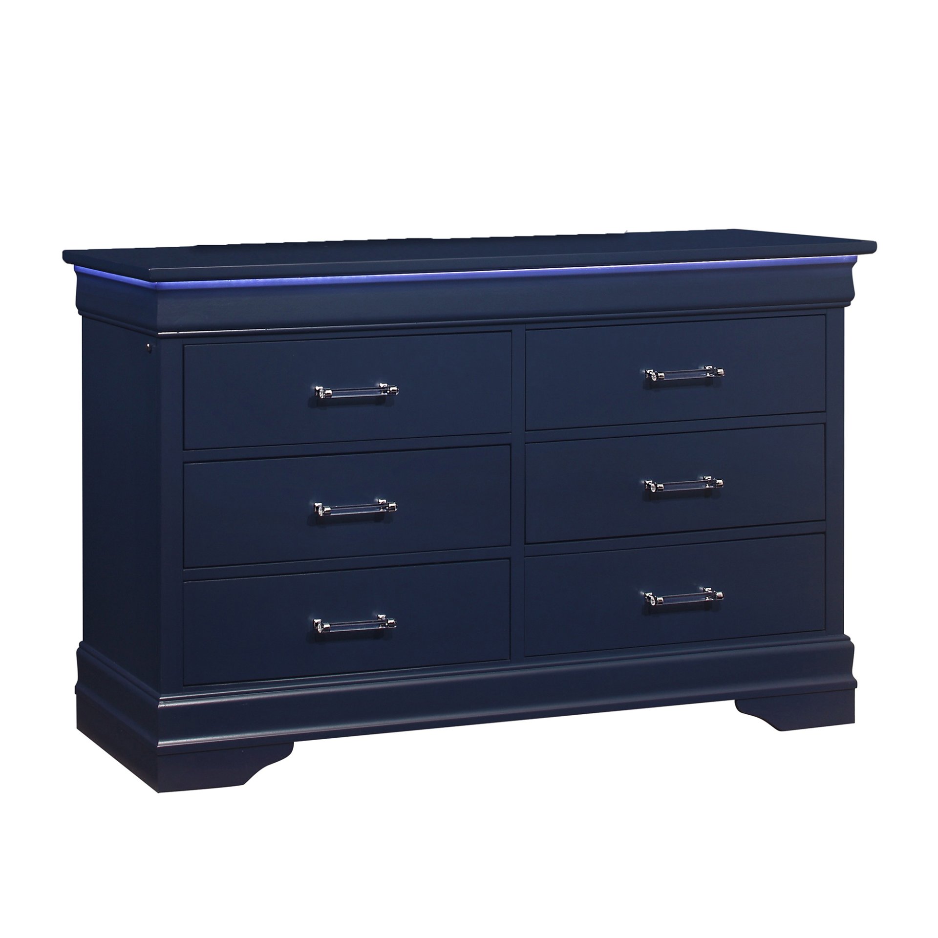 Charlston - Queen Sleigh Bedroom 5 Piece Set With LED Headboard - Blue - Image 8