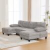 U Shaped Sectional Sofa Couch With Dual Chaise Lounges, Storage Pockets And Armrest Pillows - Gray - Image 7