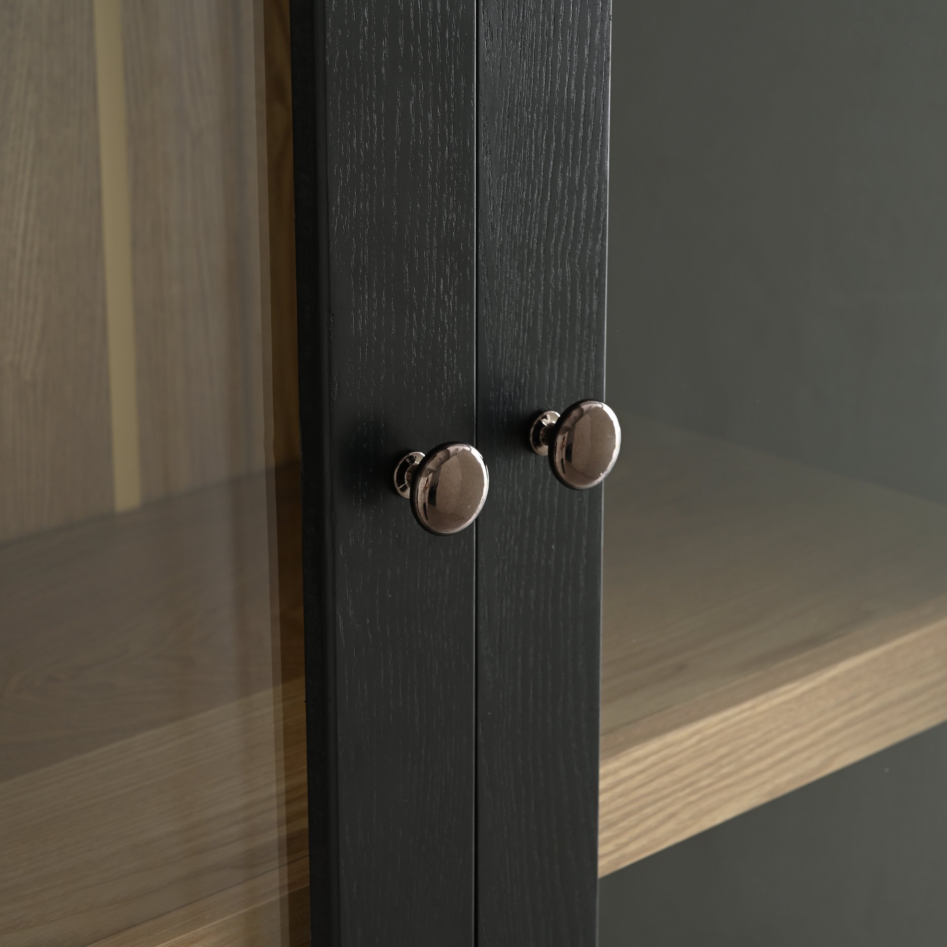 Mid Century Modern Style Tall Display Cabinet With Glass Doors For Collectibles - Black - Image 11