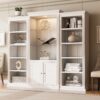 Retro Style 3 Piece Bookcase Display Cabinet With Adjustable LED Lighting, Tempered Glass Shelves - White - Image 2