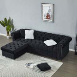 Reversible Sectional Sofa 4 Seater Oversized Convertible L Shaped Couch Velvet Sofa Couch - Black