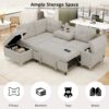 Versatile L Shaped Sofa Bed With Storage, Cup Holders, USB Ports Chenille - Beige - Image 6