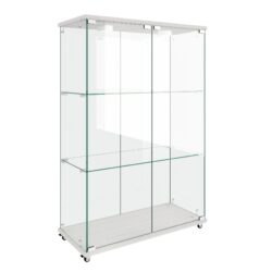 Modern Display Cabinet With LED Lights, Tempered Glass 2 Door Storage Case With 3 Shelves For Living Room - Transparent
