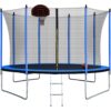 10Ft Trampoline With Basketball Hoop Inflator And Ladder (Inner Safety Enclosure) - Blue - Image 3
