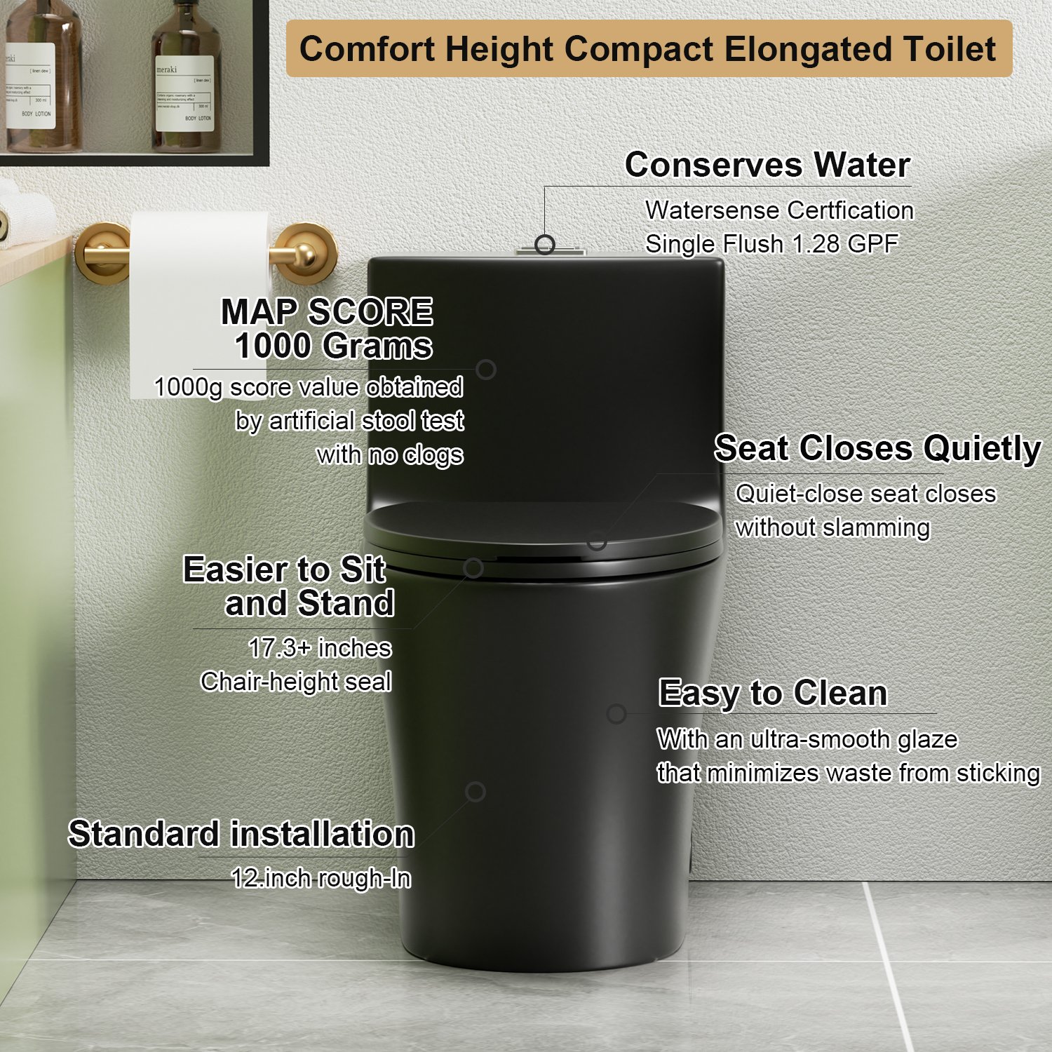 1 Piece Toilet With Dual Flush And Soft Closing Seat - Matte Black - Image 13