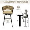 Technical Leather Woven Bar Stool (Set of 2), 360 Swivel Bar Stools With Back And Footrest - Light Brown - Image 19