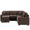 L-Shape Sofa Bed Pull-Out Sleeper Sofa With Wheels, USB Ports, Power Sockets For Living Room - Brown - Image 15
