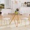 Modern Round Tempered Glass Dining Table With Sturdy Metal Legs For 1 - 4 People - Gold - Image 4