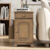 Vintage End Table Flip Top Side Table With USB Ports, 1 Multifunctional Drawer With Cup Holders, Sofa Couch Table With Bookshelf For Living Room And Small Space - Brown - Image 4