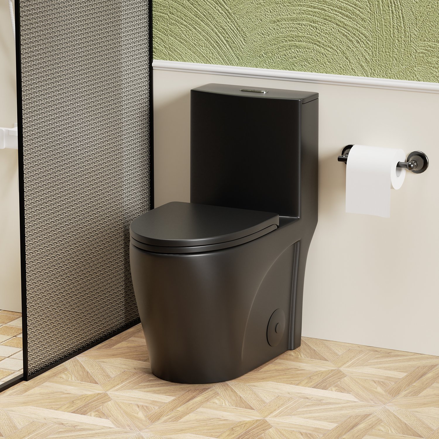 1 Piece Toilet With Tornado Flush, Dual Flush, And ADA Height Comfort Chair - Matte Black - Image 2