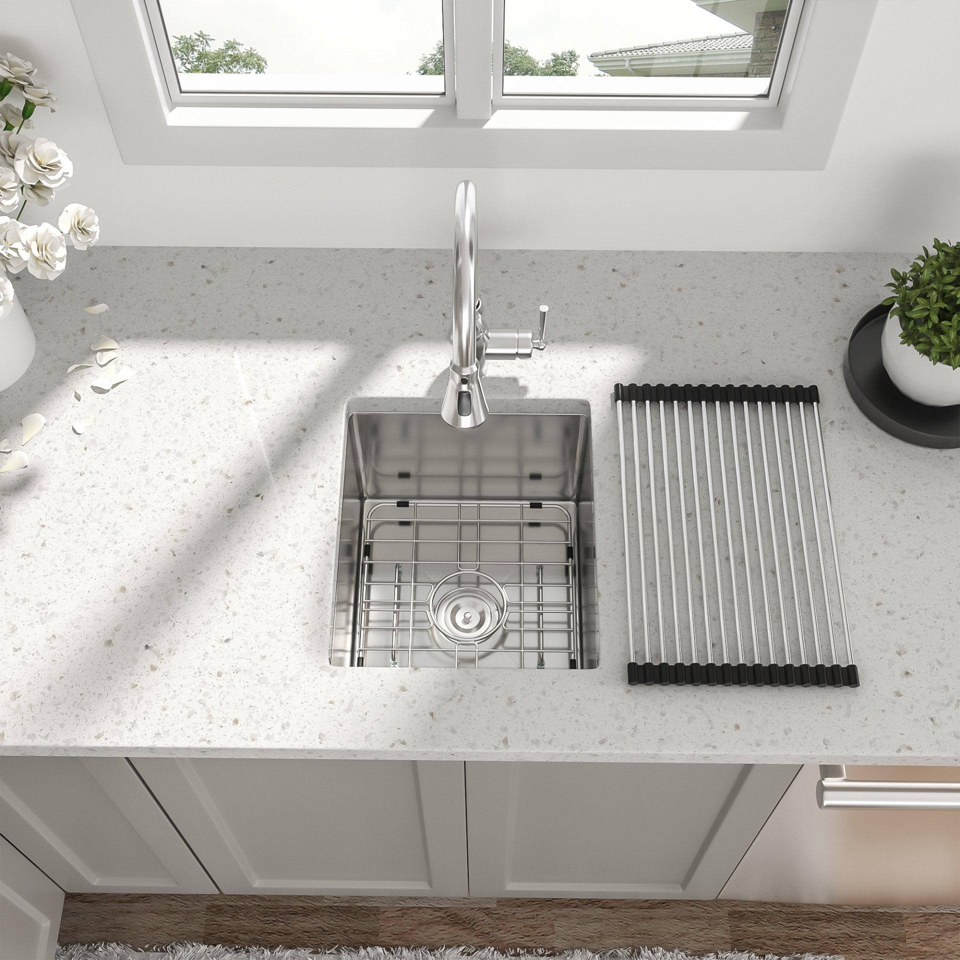 13" Undermount Kitchen Sink 16 Gauge Single Bowl - Brushed Nickel - Image 5