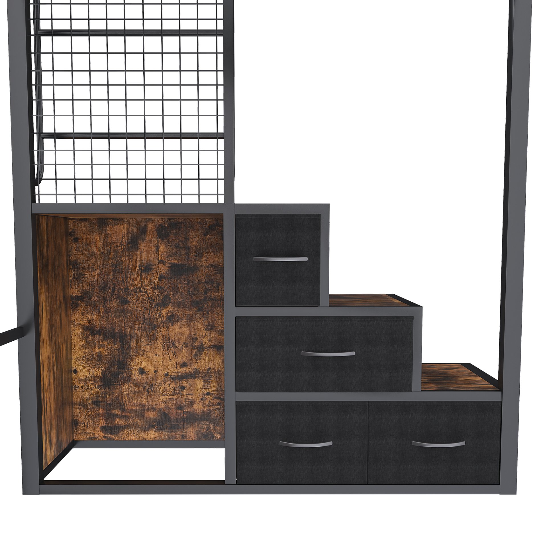 Heavy Duty Full Loft Bed With Desk & USB Charging Metal Frame With Storage Drawers And Staircase - Black - Image 4