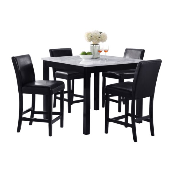 Contemporary 5 Piece Counter Height Dining Set With Square Faux Marble Table And Upholstered Chairs - Black / White