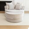 Modern Oversized Round Barrel Accent Chair With Ottoman - Velvet Upholstered Lounge Armchair With 5 Pillows For Living Room Or Bedroom - Gray - Image 11