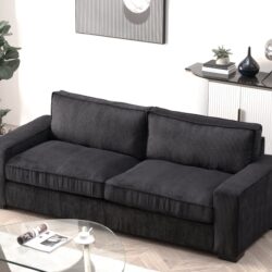 Luxe - Corduroy Sofa With Sleek Design, Spacious And Comfortable 3 Seater Couch - Black
