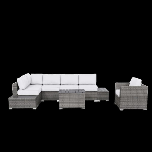 Weather Resistant 9 Piece Wicker Seating Group With Premium Cushions - Gray Mix
